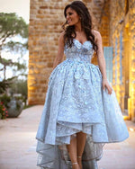 Cargar imagen en el visor de la galería, Amazing Gray Lace Sweetheart Lace Prom Dresses Front Short Long Back
