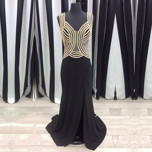 Black Chiffon Cap Sleeves Evening Dresses Mermaid Prom Gowns With