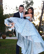 Load image into Gallery viewer, Amazing Gray Lace Sweetheart Lace Prom Dresses Front Short Long Back
