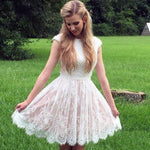 Load image into Gallery viewer, pearl beaded cap sleeves lace homecoming dresses short prom gowns 2017
