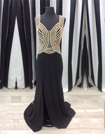 Load image into Gallery viewer, Black Chiffon Cap Sleeves Evening Dresses Mermaid Prom Gowns With

