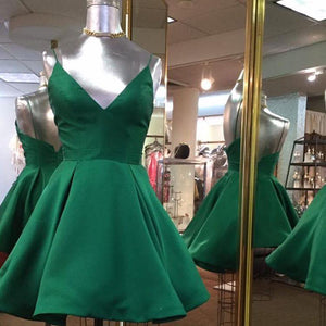 Short Green Satin V Neck Homecoming Dresses 2017