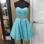 Load image into Gallery viewer, elegant crystal bead sashes sweetheart lace prom homecoming dresses short
