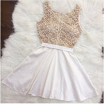Load image into Gallery viewer, White Satin Cocktail Dresses Pearl Beaded Homecoming Party Gowns 2017
