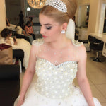 Load image into Gallery viewer, pearl and crystal beaded ivory wedding dresses ball gowns
