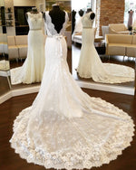 Load image into Gallery viewer, vintage scoop neckline open back lace mermaid wedding dresses 2017
