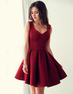 Sexy Spaghetti Straps V-neck Satin Homecoming Dresses Short Prom Gowns