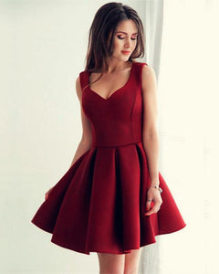 Sexy Spaghetti Straps V-neck Satin Homecoming Dresses Short Prom Gowns