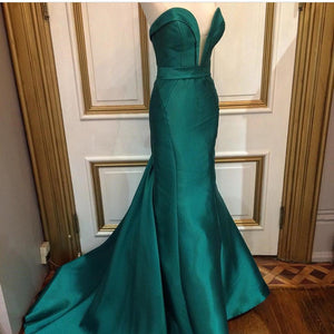 Emerald Green Satin Long Sweetheart Prom Dresses Mermaid