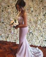Load image into Gallery viewer, White Lace Appliques Sweetheart Long Mermaid Bridesmaid Dress
