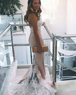 Load image into Gallery viewer, White Lace Appliques Sweetheart Long Mermaid Bridesmaid Dress
