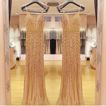 Cargar imagen en el visor de la galería, V Neck Long Tulle Mermaid Evening Dresses With Gold Beading
