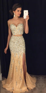 Load image into Gallery viewer, Two Piece Prom Dresses Mermaid Crystal Beaded 2019 Luxury
