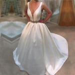 Load image into Gallery viewer, Deep V Neck White Satin Ball Gown Wedding Dresses Open Back
