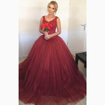 Load image into Gallery viewer, Lace Cap Sleeves V Neck Ball Gowns Wedding Dresses Burgundy
