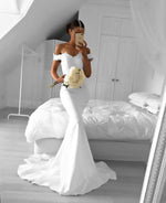 Load image into Gallery viewer, Off The Shoulder Mermaid Evening Dresses Lace Appliques
