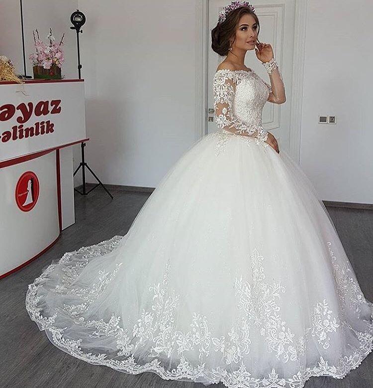 Vintage Long Sleeves Lace Wedding Ball Gown Dresses For Bride
