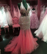 Load image into Gallery viewer, Halter Tulle Crystal Beaded Mermaid Evening Dresses Prom Gowns 2017 Sexy
