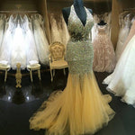 Load image into Gallery viewer, Halter Tulle Crystal Beaded Mermaid Evening Dresses Prom Gowns 2017 Sexy
