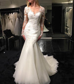 Load image into Gallery viewer, Long Sleeves Mermaid Wedding Dresses Lace Appliques
