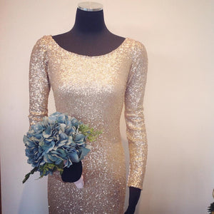 Long Sleeves Gold Sequin Bridesmaid Dresses