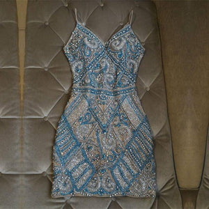 Silver And Turquoise Crystal Beaded Homecoming Dresses Short 2017