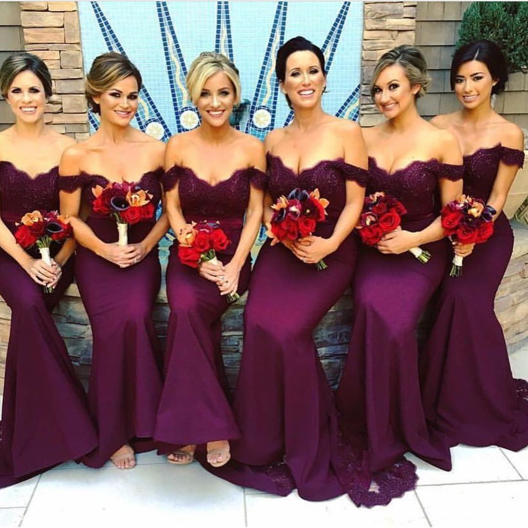 Robe Demoiselle D'honneur Cheap Purple Lace Mermaid Lace Bridesmaid Dress Long 2018 Vestido de Festa Casamento