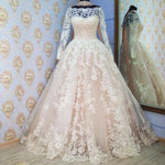 Load image into Gallery viewer, Long Sleeves Ball Gowns Lace Wedding Dress Champagne
