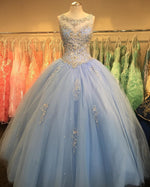 Load image into Gallery viewer, Crystal Beaded Scoop Neck Tulle Quinceanera Dresses Ball Gowns 2017
