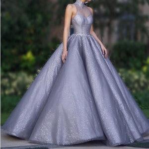 Fully Beading High Neck Tulle Ball Gowns Formal Dresses 2017 Prom Evening Gown