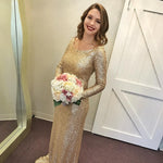 Afbeelding in Gallery-weergave laden, Long Sleeves Gold Sequin Bridesmaid Dresses

