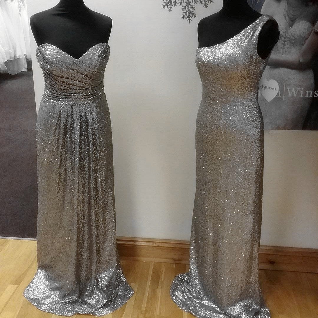 Long Silver Sequins Bridesmaid Dresses