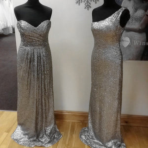 Long Silver Sequins Bridesmaid Dresses