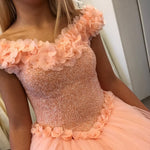 Afbeelding in Gallery-weergave laden, Blush Pink Flower Wedding Dresses Ball Gowns With Sequins Beaded Corset
