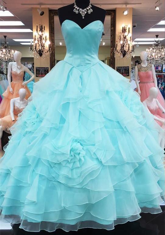 Strapless Sweetheart Organza Layered Ball Gowns Quinceanera Dress