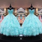 Load image into Gallery viewer, Strapless Sweetheart Organza Layered Ball Gowns Quinceanera Dress
