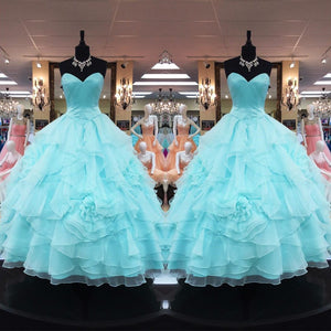 Strapless Sweetheart Organza Layered Ball Gowns Quinceanera Dress