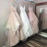 Load image into Gallery viewer, Blush Pink Champagne White Spaghetti Straps V Neck Tulle Wedding Ball Gown Dresses
