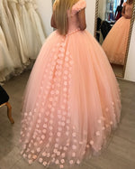 Load image into Gallery viewer, Blush Pink Flower Wedding Dresses Ball Gowns With Sequins Beaded Corset
