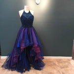 Load image into Gallery viewer, Stunning Beaded Halter Organza Ruffle Ombre Prom Dress Front Short Long In The Back
