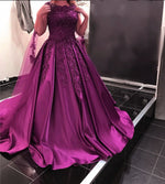 Load image into Gallery viewer, Vintage Lace Cap Sleeves Long Satin Burgundy Wedding Dresses Ball Gowns

