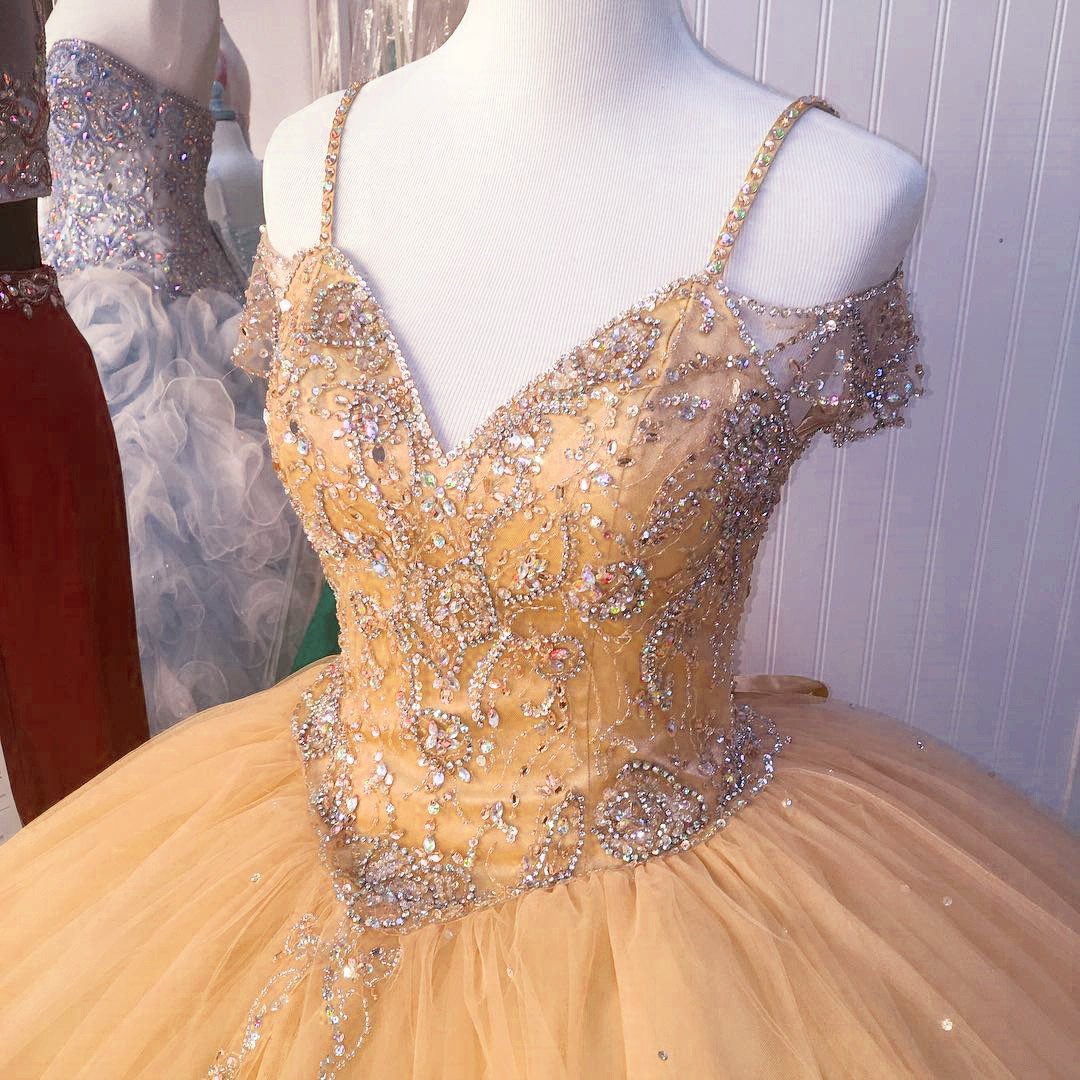 Off The Shoulder Crystal Beaded Ball Gowns Quinceanera Dresses