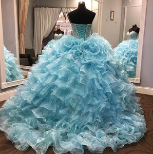 Crystal Beaded Sweetheart Organza Layered Quinceanera Dresses 2017