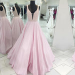 Load image into Gallery viewer, Gorgeous Beaded V Neck Long Satin Pink Prom Dresses 2017
