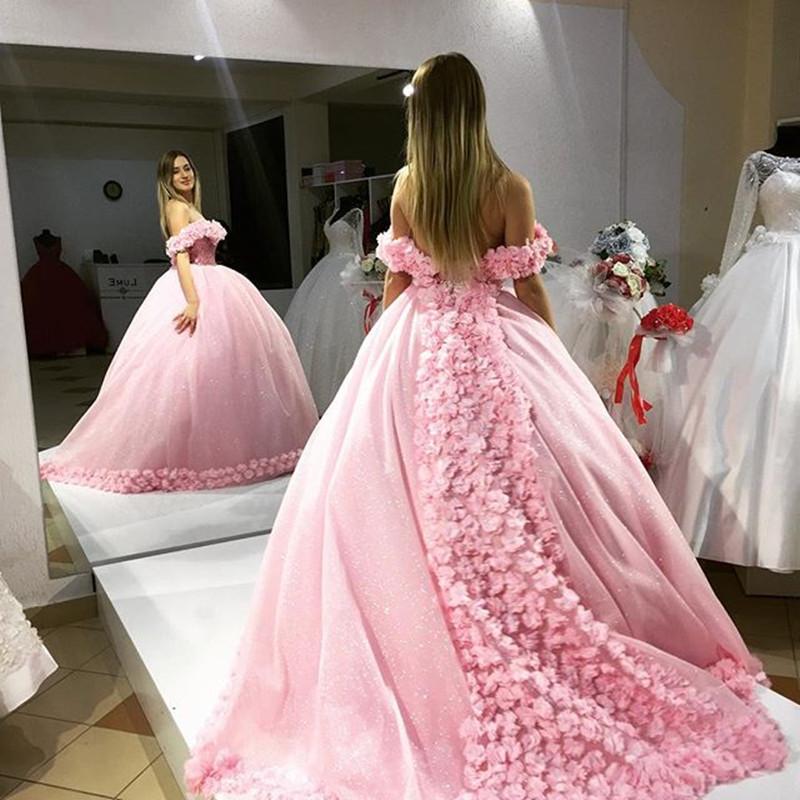 Blush Pink Organza Ball Gown Wedding Dresses 2017 Flower Wedding Gowns