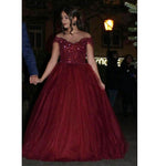Cargar imagen en el visor de la galería, Gorgeous Lace Beaded Sheer Neckline Maroon Ball Gown Wedding Dresses
