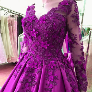 Lace Flower Beaded Long Sleeves Ball Gowns Wedding Dresses 2017