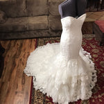 Cargar imagen en el visor de la galería, Romantic Sweetheart Bodice Corset Lace Mermaid Wedding Dress With Ruffles Skirt

