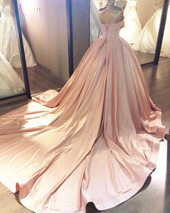 Unique Lace Appliques Taffeta Ball Gowns Wedding Dress Pink