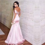 Load image into Gallery viewer, pink satin long mermaid prom dresses off the shoulder evening gowns
